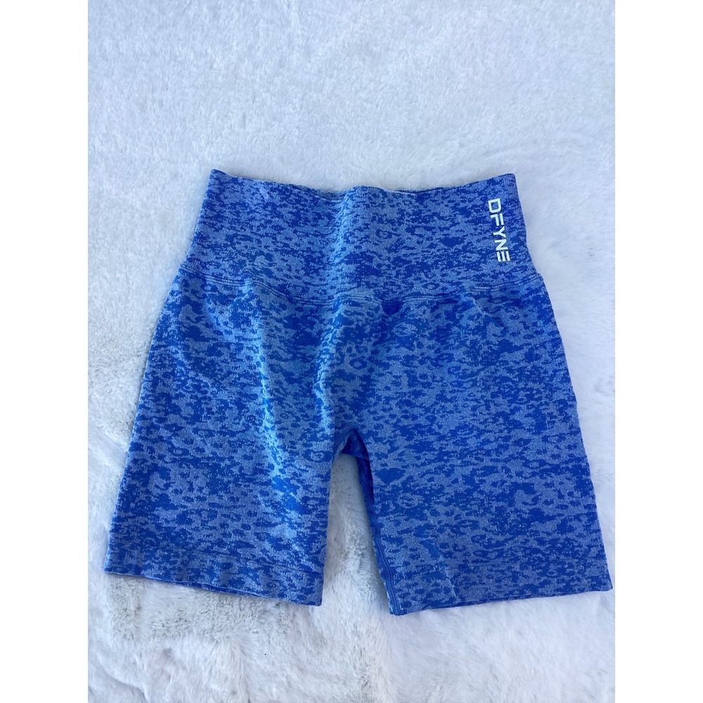 DFYNE Dynamic Seamless Shorts Blue Marl Leopard High Waist Athletic Biker Gym
